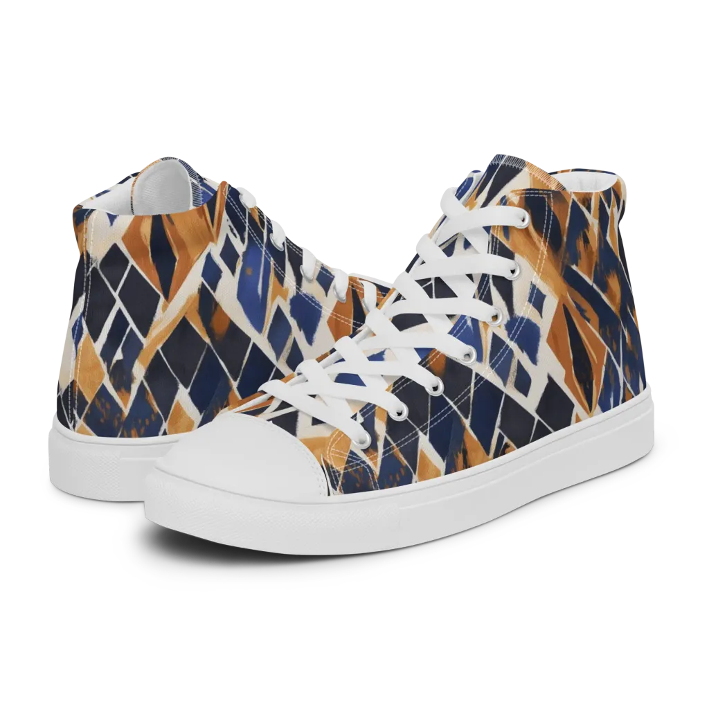Cobalt Ember Argyle on Women's High Top Canvas Shoes — Left