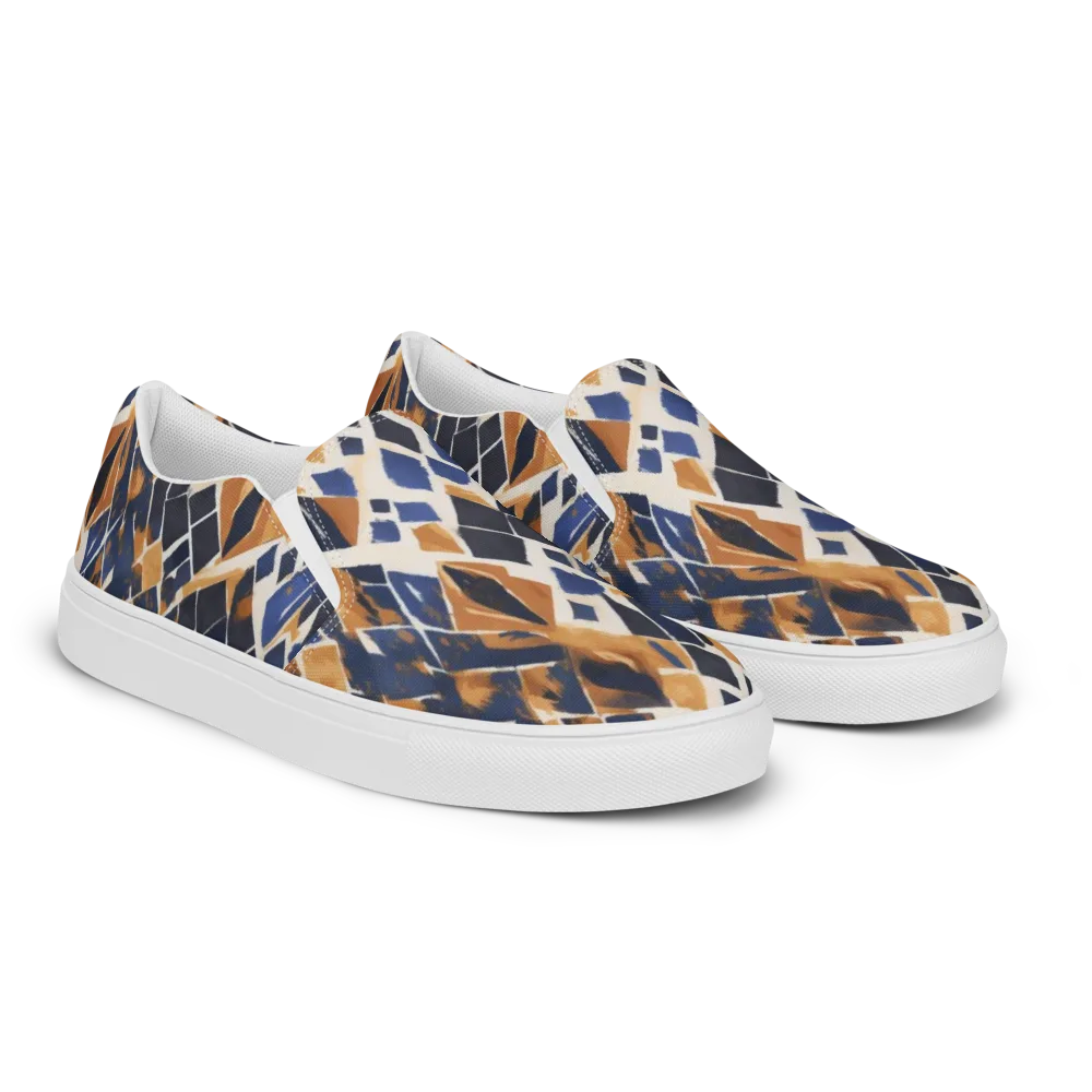 Cobalt Ember Argyle on Men's Slip-On Canvas Shoes — Right Front