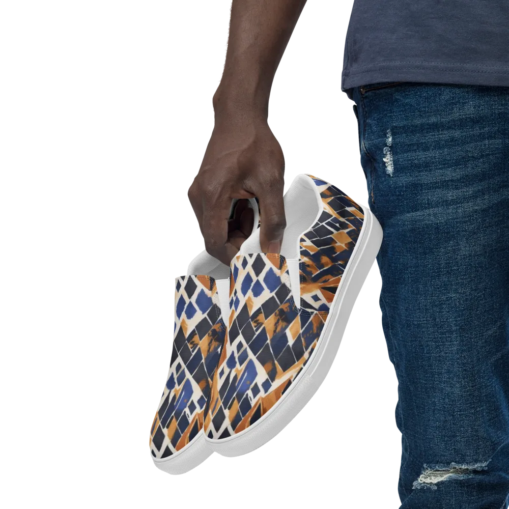 Cobalt Ember Argyle on Men's Slip-On Canvas Shoes — Left Front