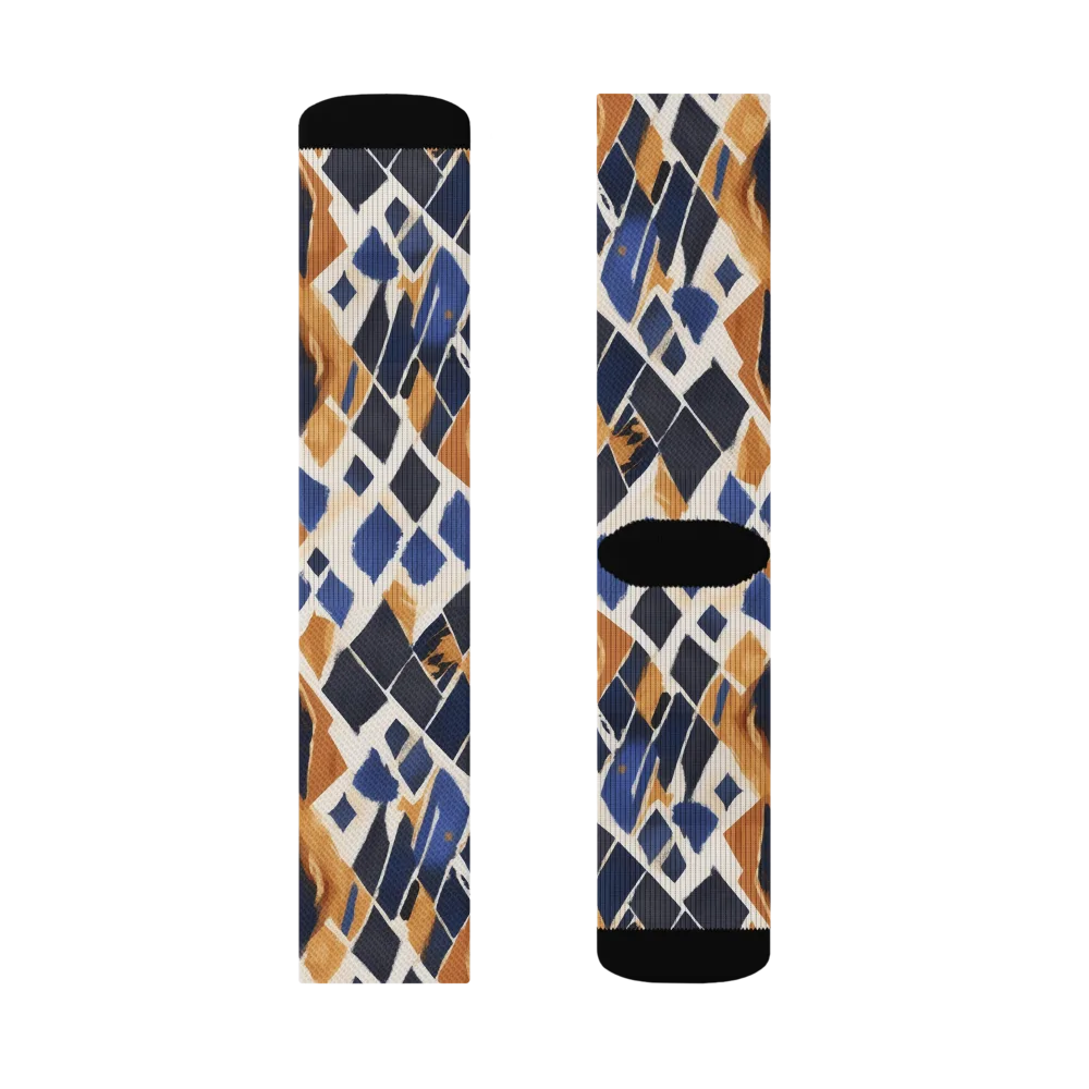 Cobalt Ember Argyle on Socks — Left Sock