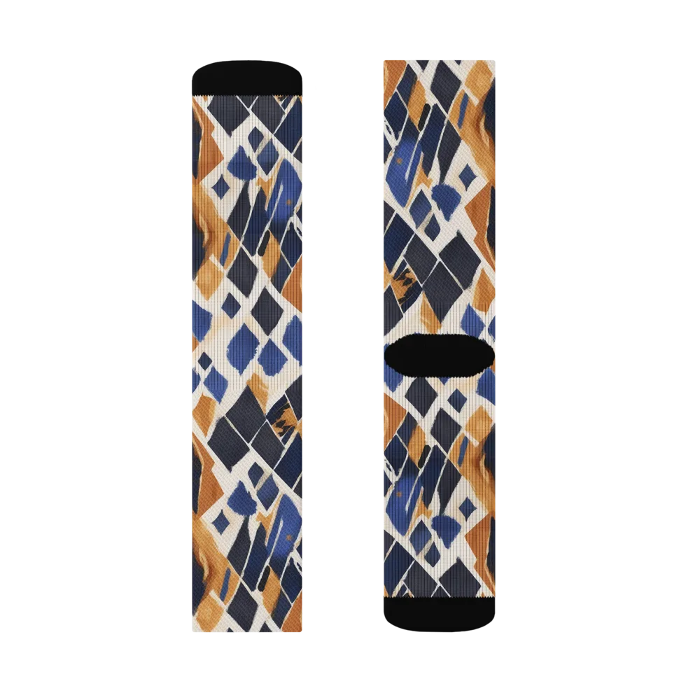 Cobalt Ember Argyle on Socks — Right Sock