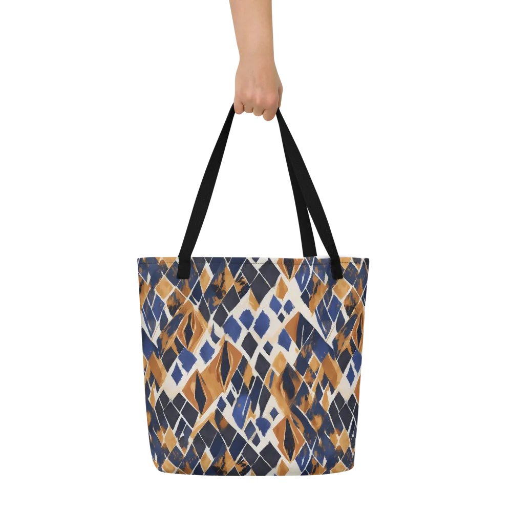 Cobalt Ember Argyle on Large Tote Bag W/ Pocket — Front