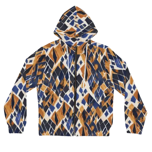 Cobalt Ember Argyle on a Women's Full-Zip Hoodie