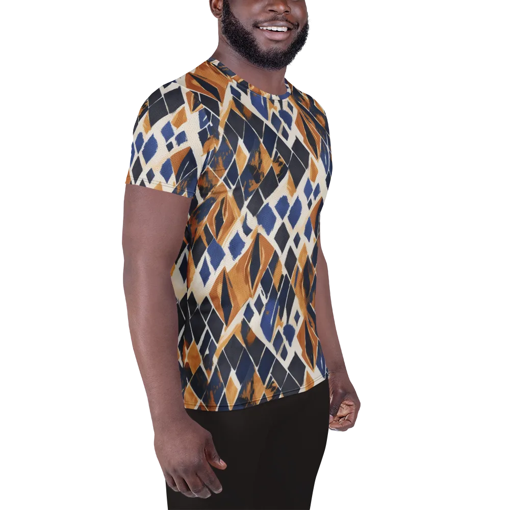 Cobalt Ember Argyle on Men's Athletic T-Shirt — Right
