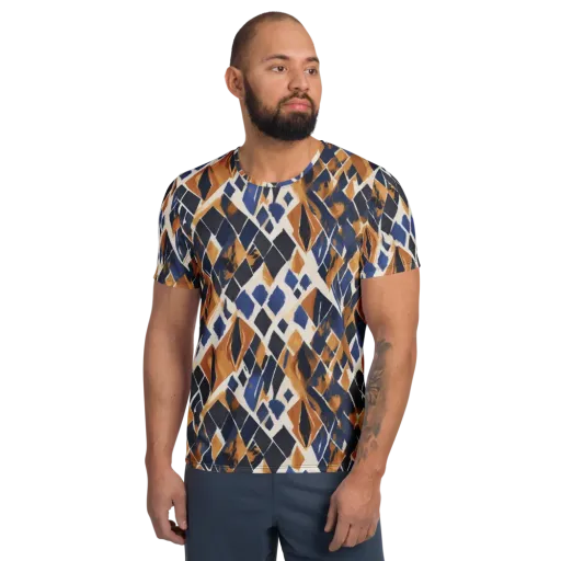 Cobalt Ember Argyle on a Men's Athletic T-Shirt