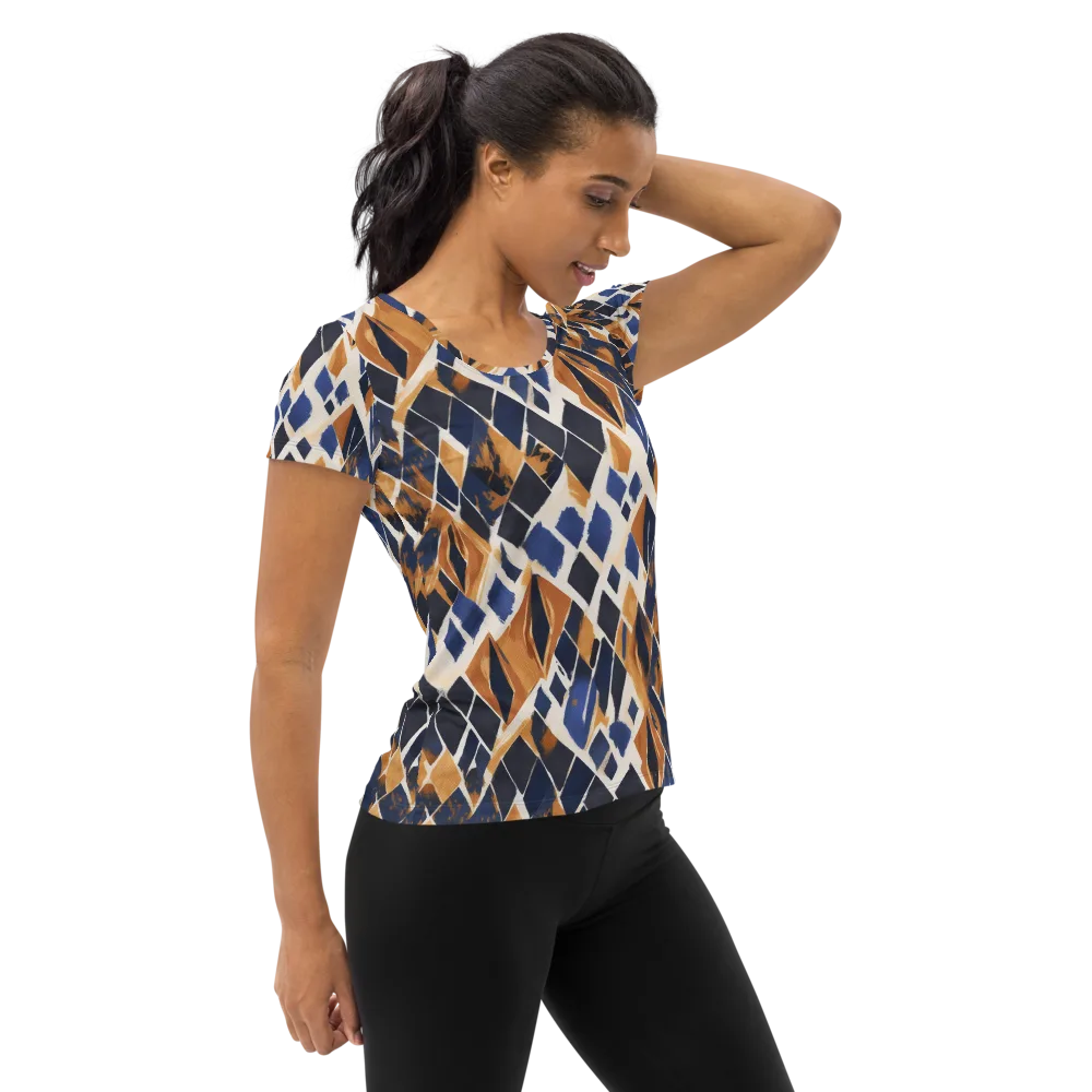 Cobalt Ember Argyle on Women's Athletic T-Shirt — Right