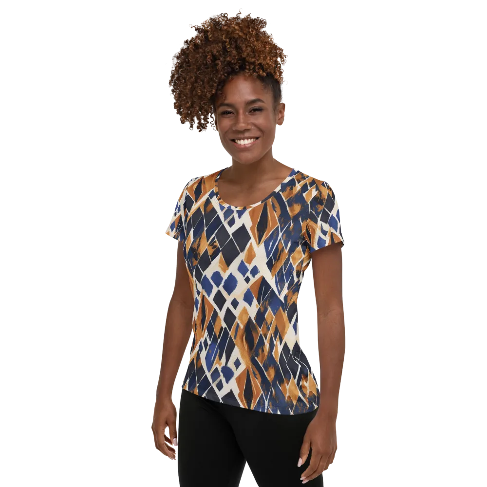 Cobalt Ember Argyle on Women's Athletic T-Shirt — Left