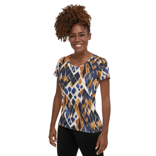 Cobalt Ember Argyle on a Women's Athletic T-Shirt