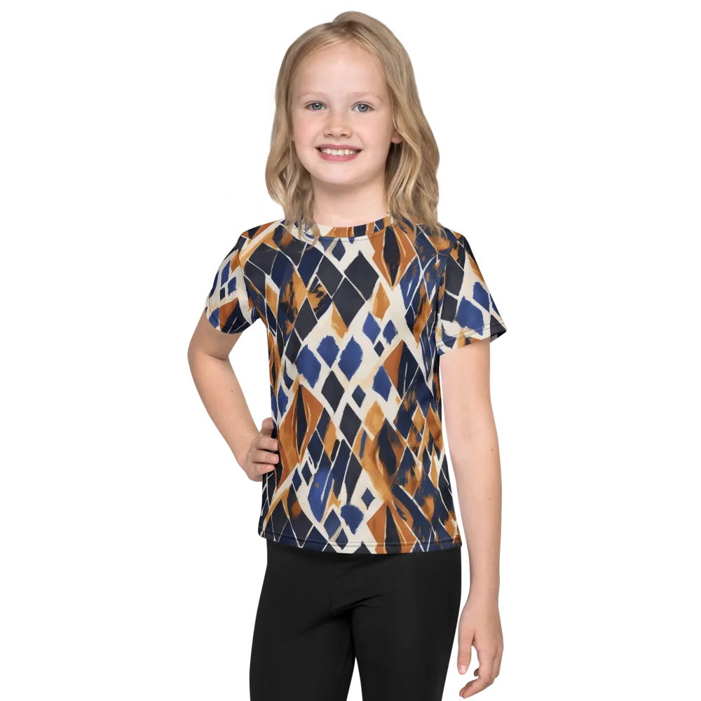 Cobalt Ember Argyle on Kids Crew Neck T-Shirt — Front