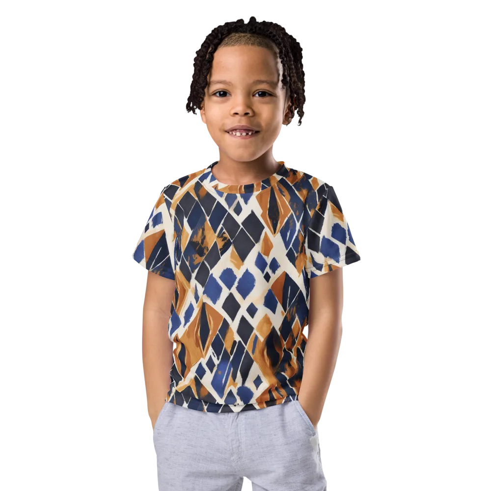 Cobalt Ember Argyle on Kids Crew Neck T-Shirt — Front