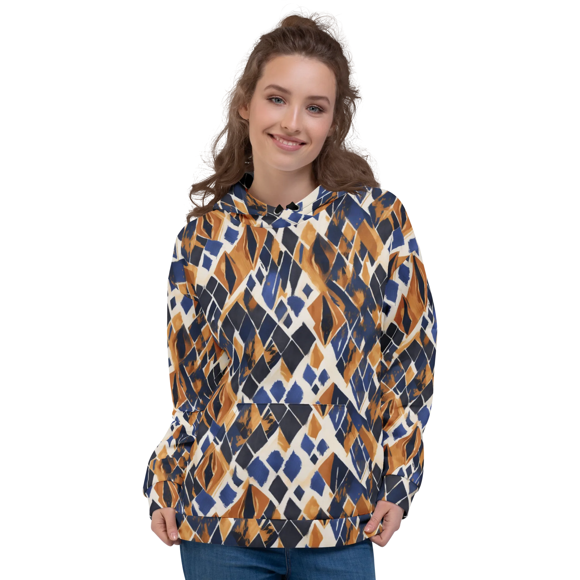 Cobalt Ember Argyle on Hoodie — Front