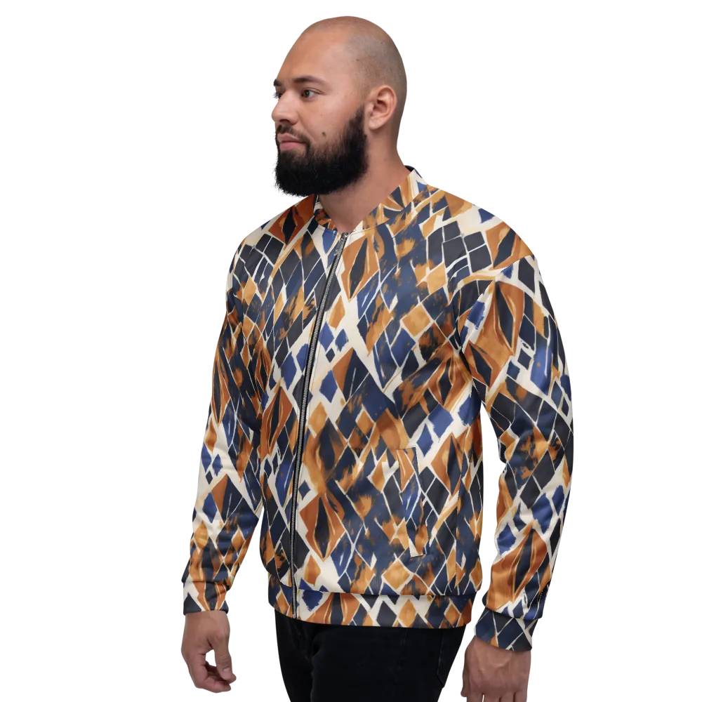 Cobalt Ember Argyle on Bomber Jacket — Left