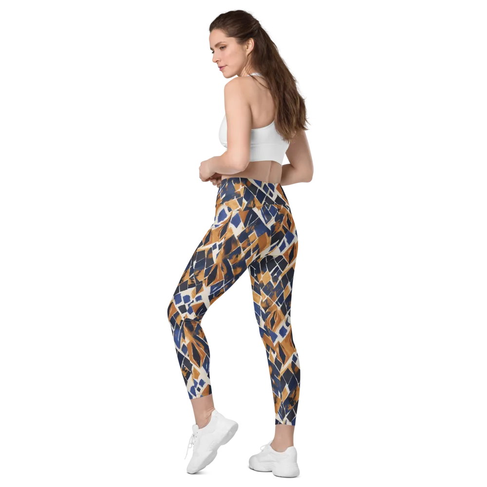 Cobalt Ember Argyle on Leggings with Pockets — Left Back