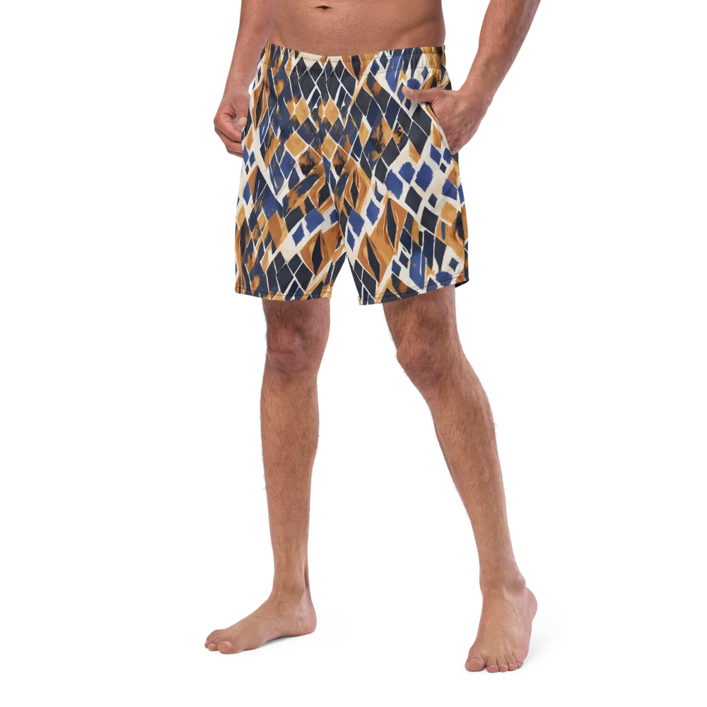 Cobalt Ember Argyle on Swim Trunks — Left Front
