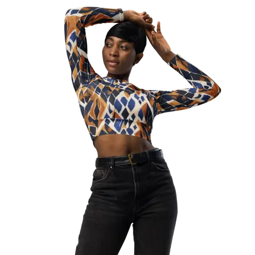 Cobalt Ember Argyle on a Long Sleeve Crop Top
