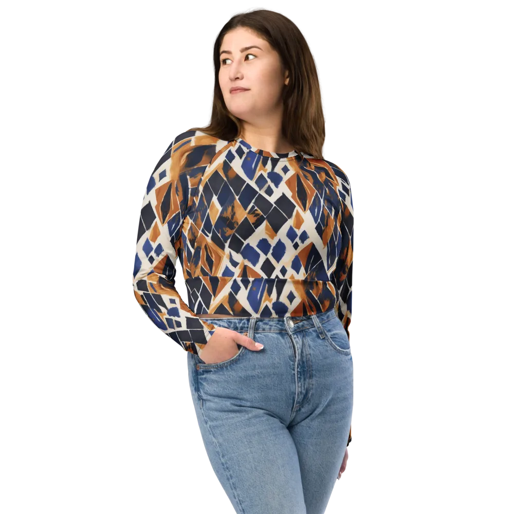 Cobalt Ember Argyle on Long Sleeve Crop Top — Front