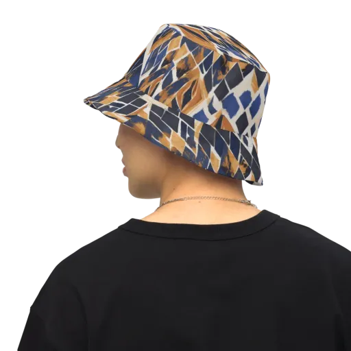 Cobalt Ember Argyle on a Reversible Bucket Hat