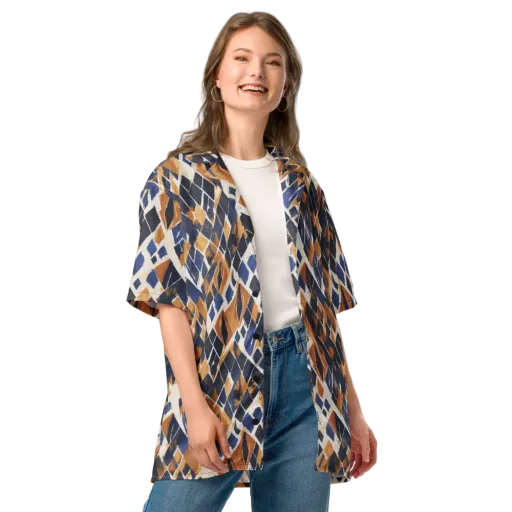 Cobalt Ember Argyle on a Button Shirt