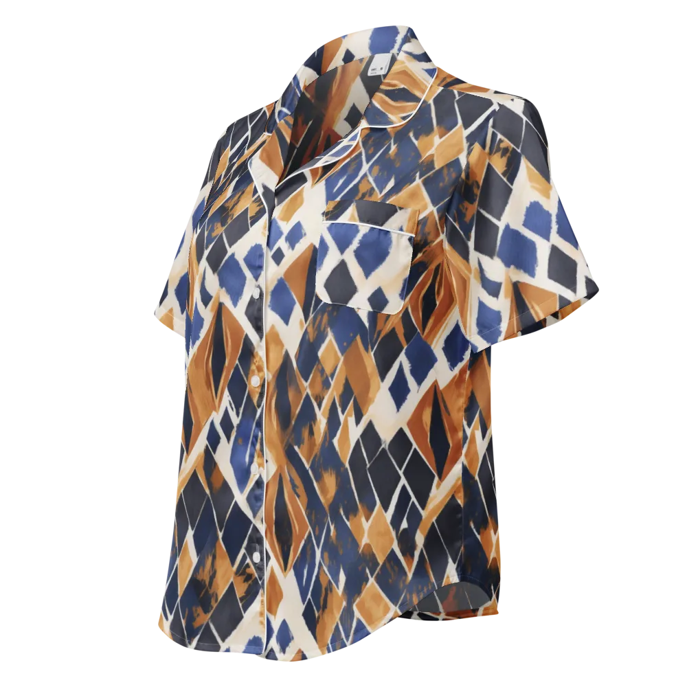 Cobalt Ember Argyle on Women's Short Sleeve Pajama Top — Left Front