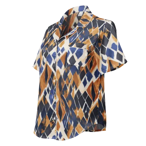 Cobalt Ember Argyle on a Women's Short Sleeve Pajama Top
