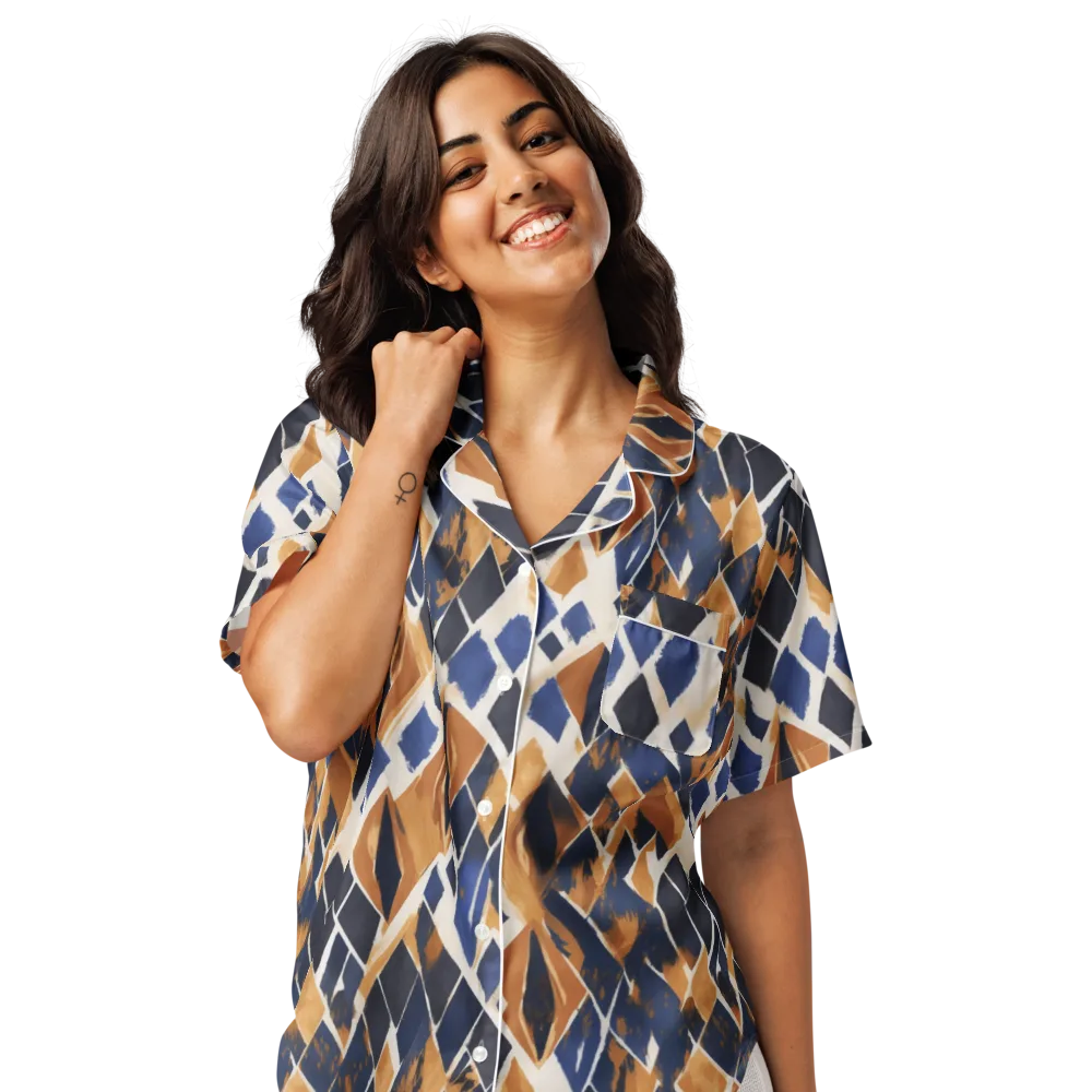 Cobalt Ember Argyle on Women's Short Sleeve Pajama Top — Front