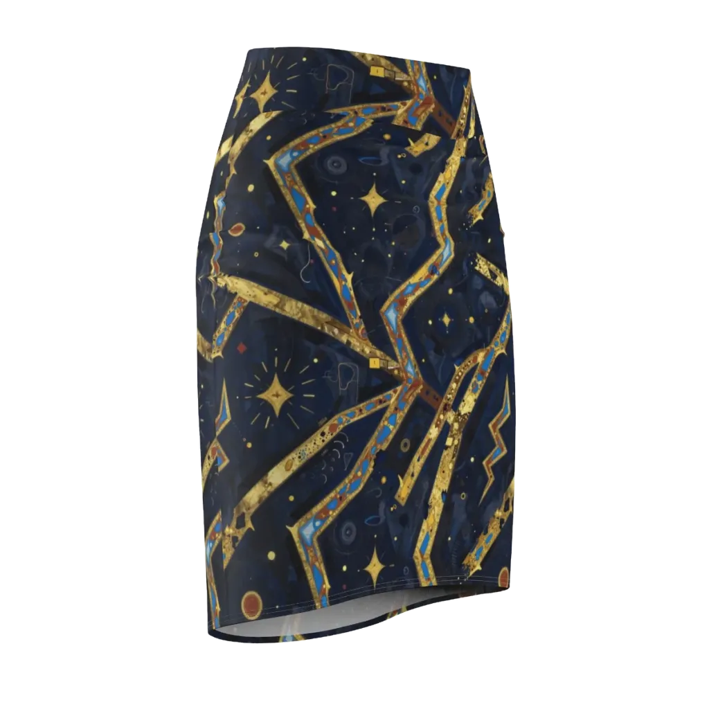 Astral Gilded Circuit on Pencil Skirt — Front Side