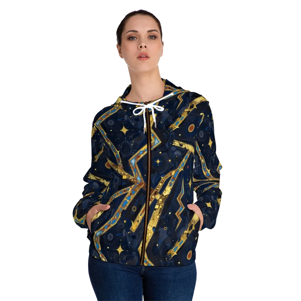 Astral Gilded Circuit on Women's Full-Zip Hoodie — Front On Person