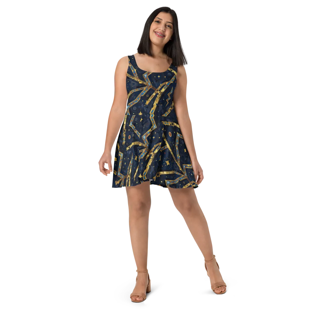 Astral Gilded Circuit on Skater Dress — Front
