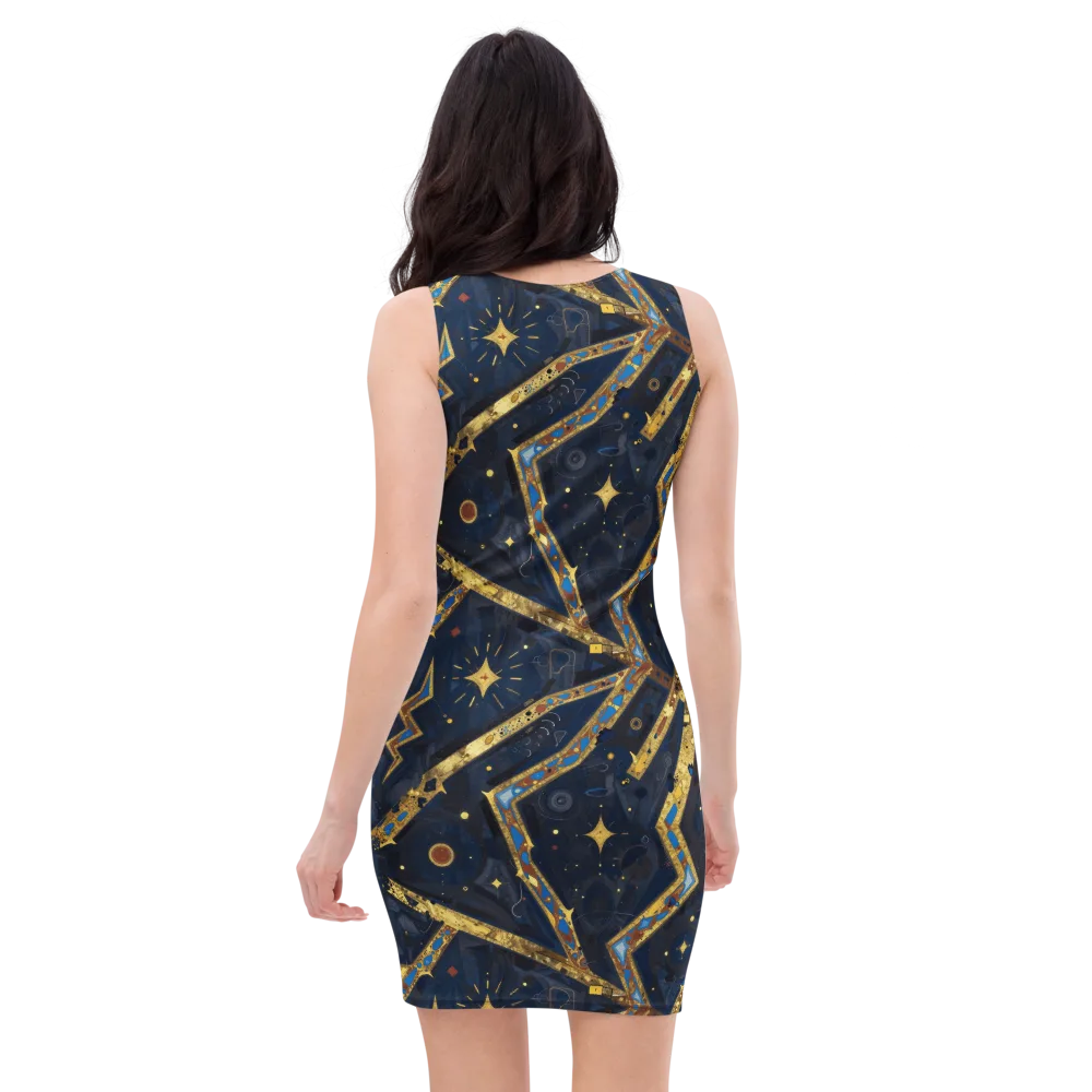 Astral Gilded Circuit on Bodycon Dress — Back