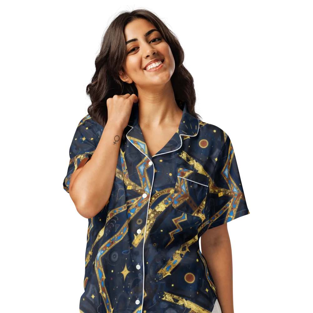 Astral Gilded Circuit on Women's Short Sleeve Pajama Top — Front