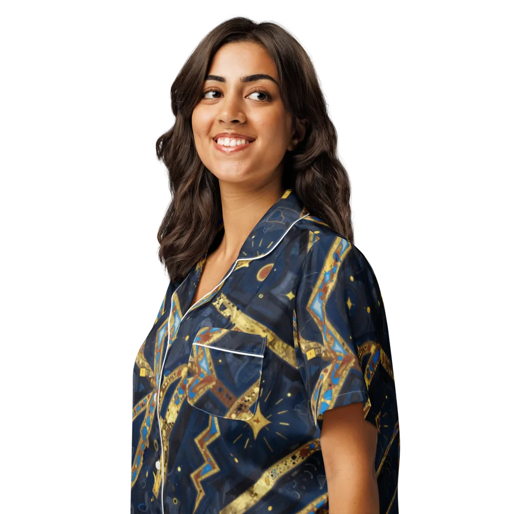 Astral Gilded Circuit on Women's Short Sleeve Pajama Top — Left Front