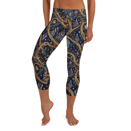 Midnight Gilded Vine on a Capri Leggings