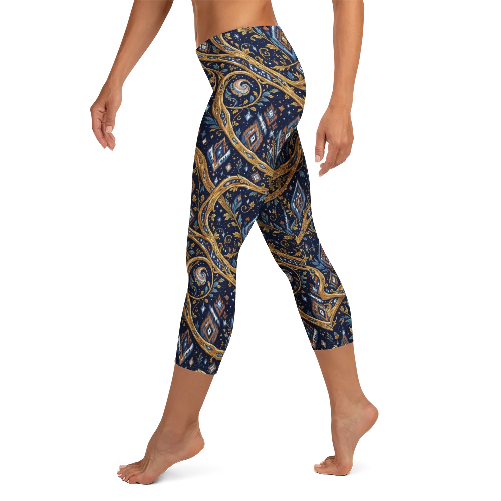 Midnight Gilded Vine on Capri Leggings — Left