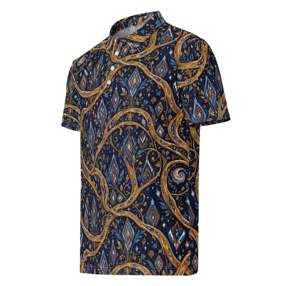Midnight Gilded Vine on Men's Slim Fit Polo Shirt — Left Front