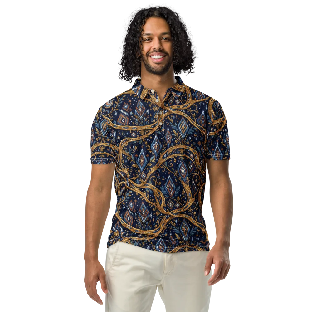 Midnight Gilded Vine on Men's Slim Fit Polo Shirt — Front