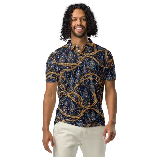 Midnight Gilded Vine on a Men's Slim Fit Polo Shirt