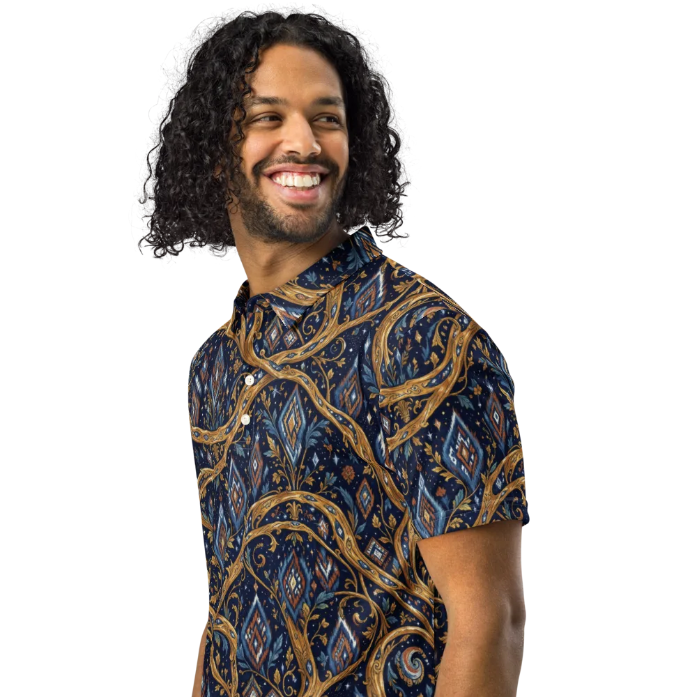 Midnight Gilded Vine on Men's Slim Fit Polo Shirt — Left Front