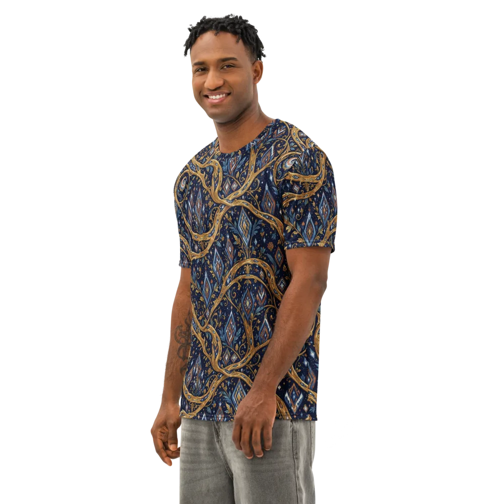 Midnight Gilded Vine on Men's Cotton Crew Neck T-Shirt — Left Front