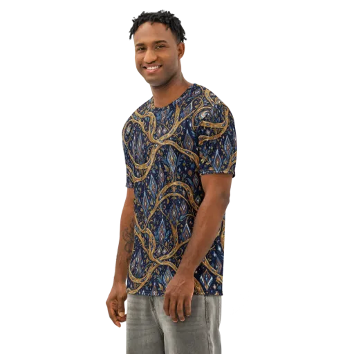 Midnight Gilded Vine on a Men's Cotton Crew Neck T-Shirt