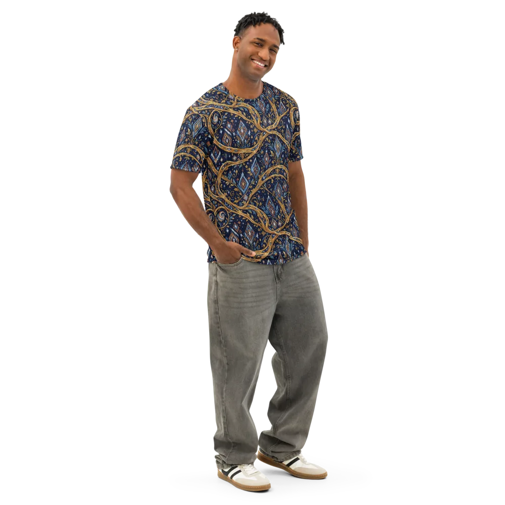 Midnight Gilded Vine on Men's Cotton Crew Neck T-Shirt — Right Front
