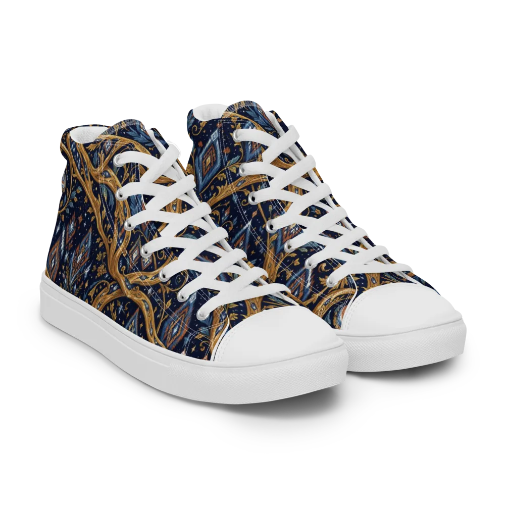 Midnight Gilded Vine on Men's High Top Canvas Shoes — Right Front