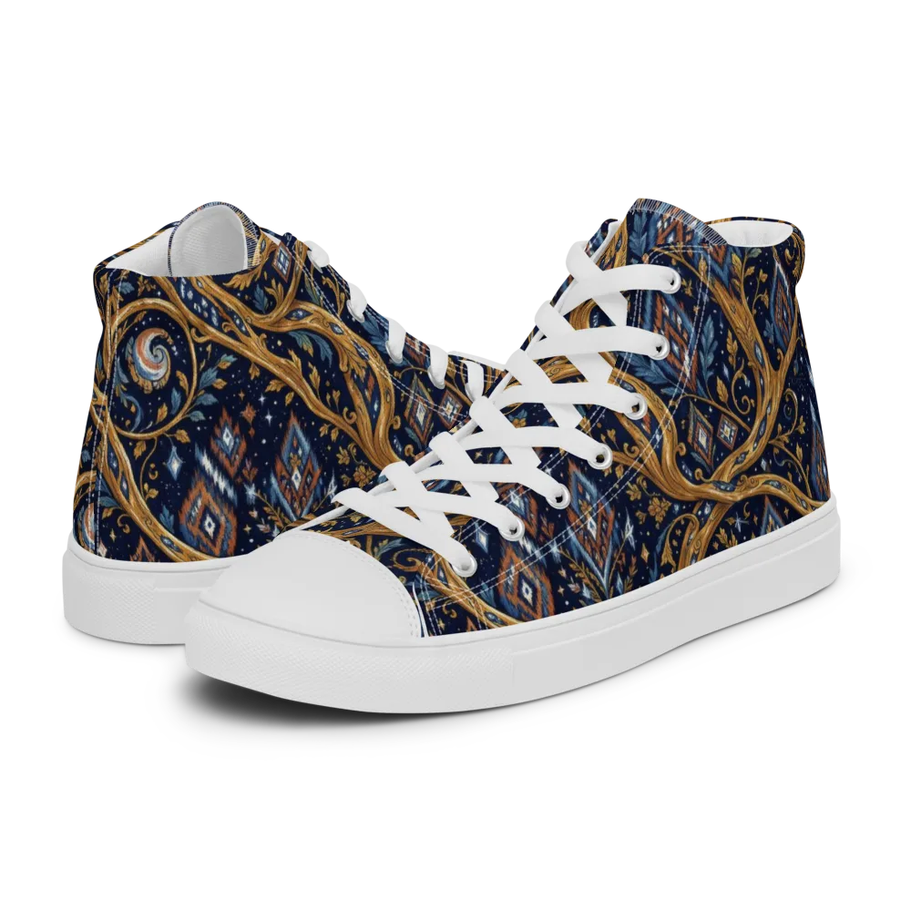 Midnight Gilded Vine on Men's High Top Canvas Shoes — Left