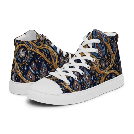 Midnight Gilded Vine on a Men's High Top Canvas Shoes