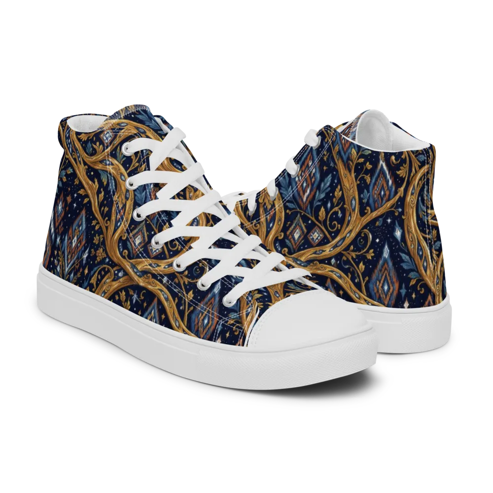 Midnight Gilded Vine on Men's High Top Canvas Shoes — Right