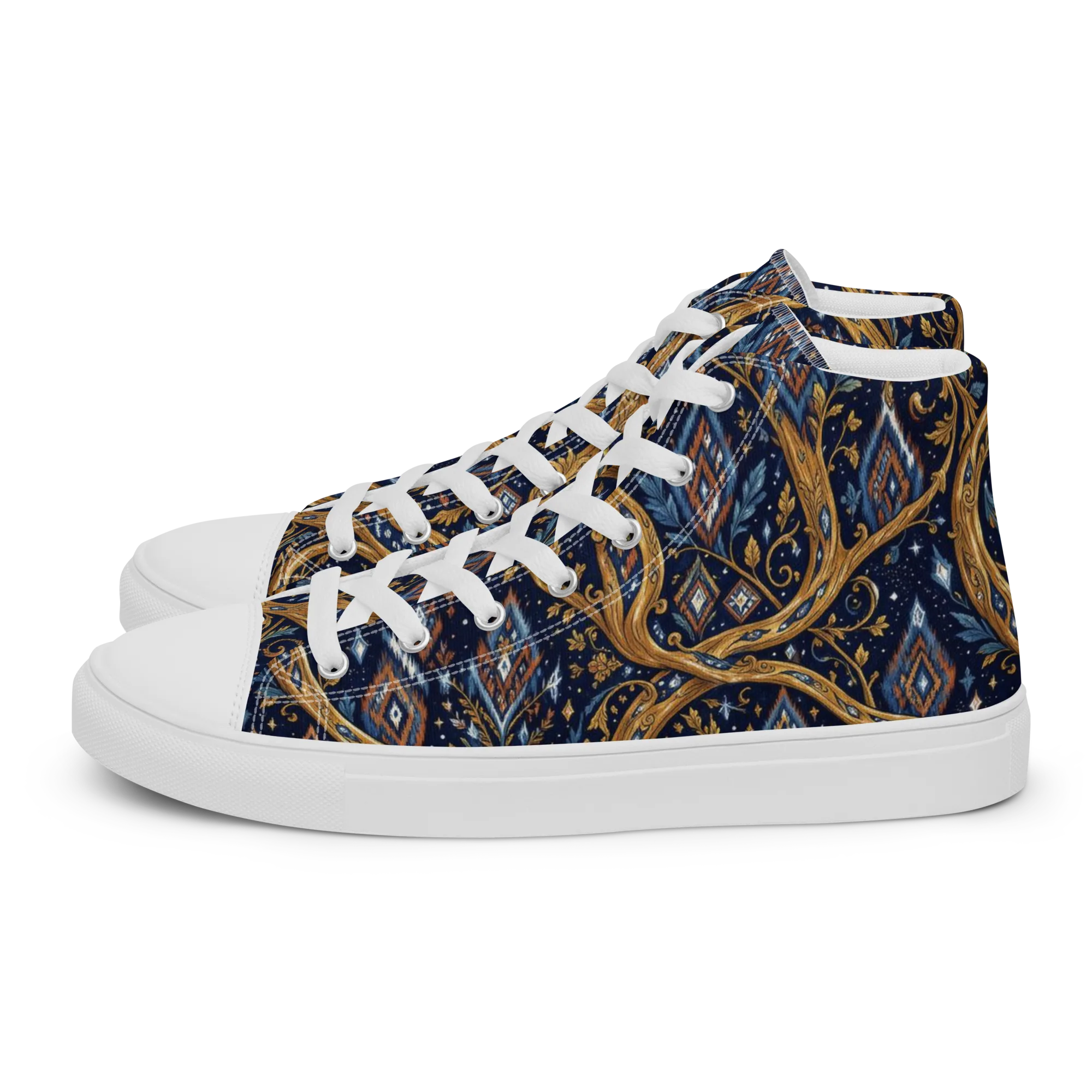 Midnight Gilded Vine on Women's High Top Canvas Shoes — Left