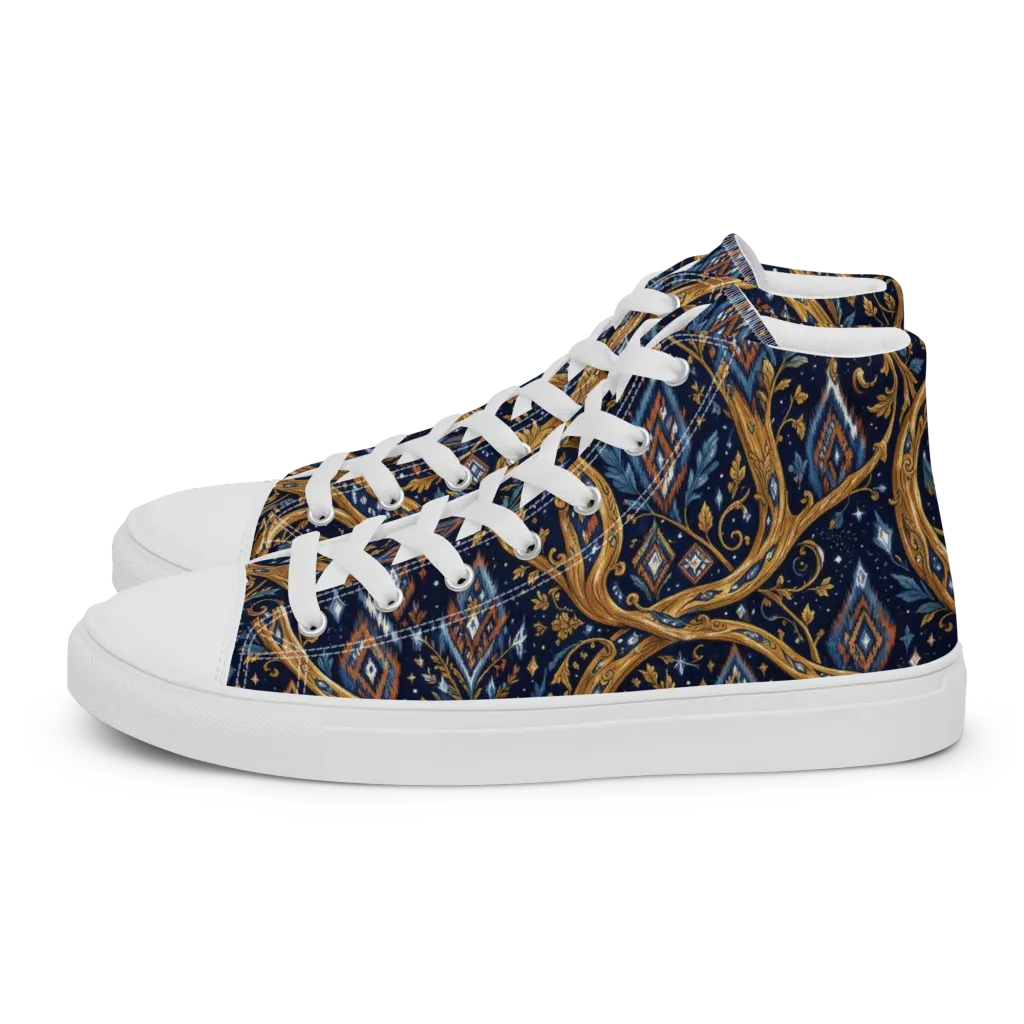 Midnight Gilded Vine on Women's High Top Canvas Shoes — Left