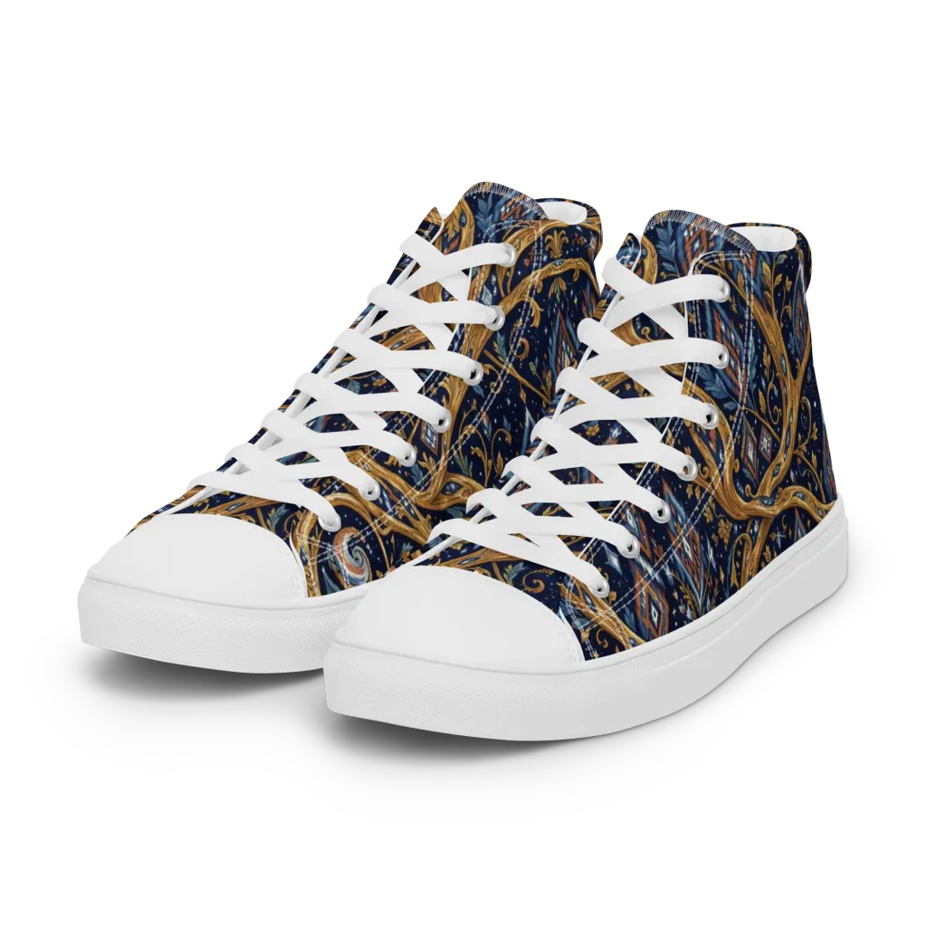 Midnight Gilded Vine on Women's High Top Canvas Shoes — Left Front