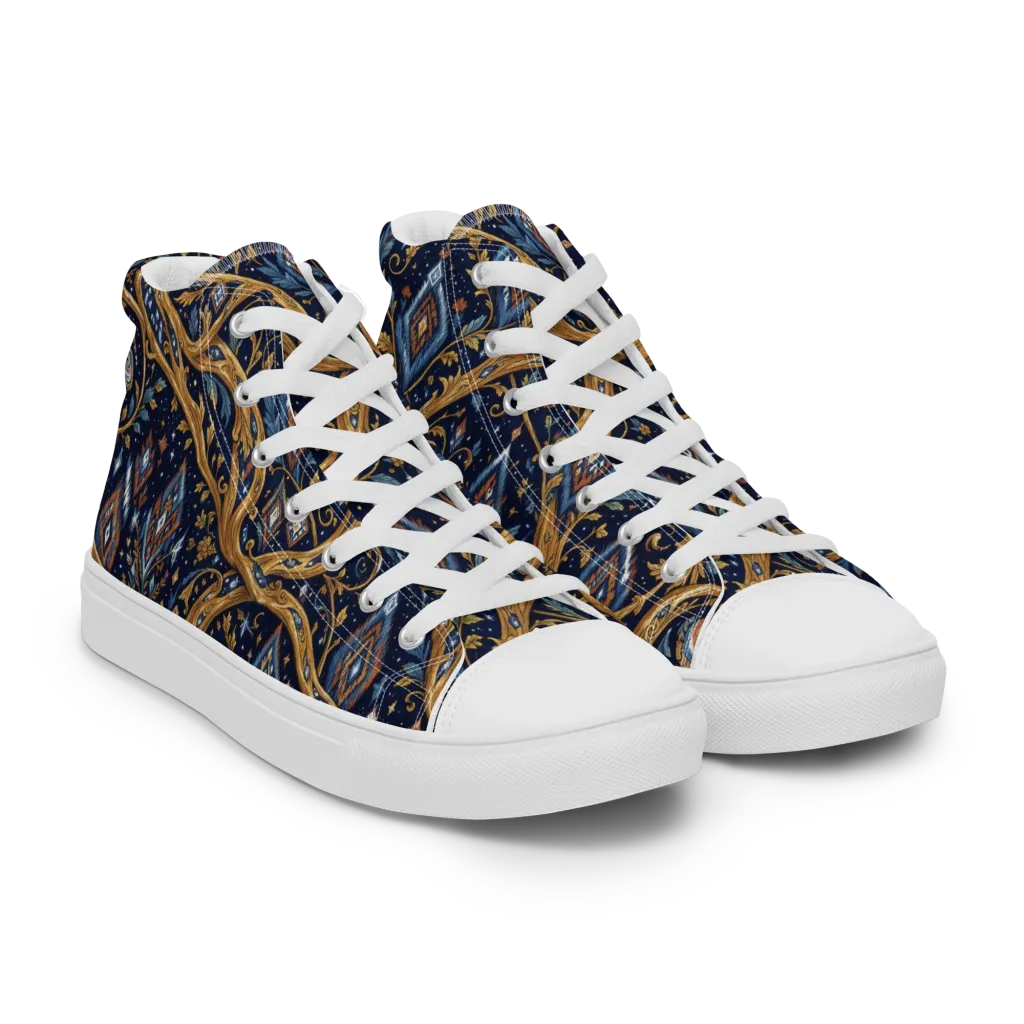 Midnight Gilded Vine on Women's High Top Canvas Shoes — Right Front