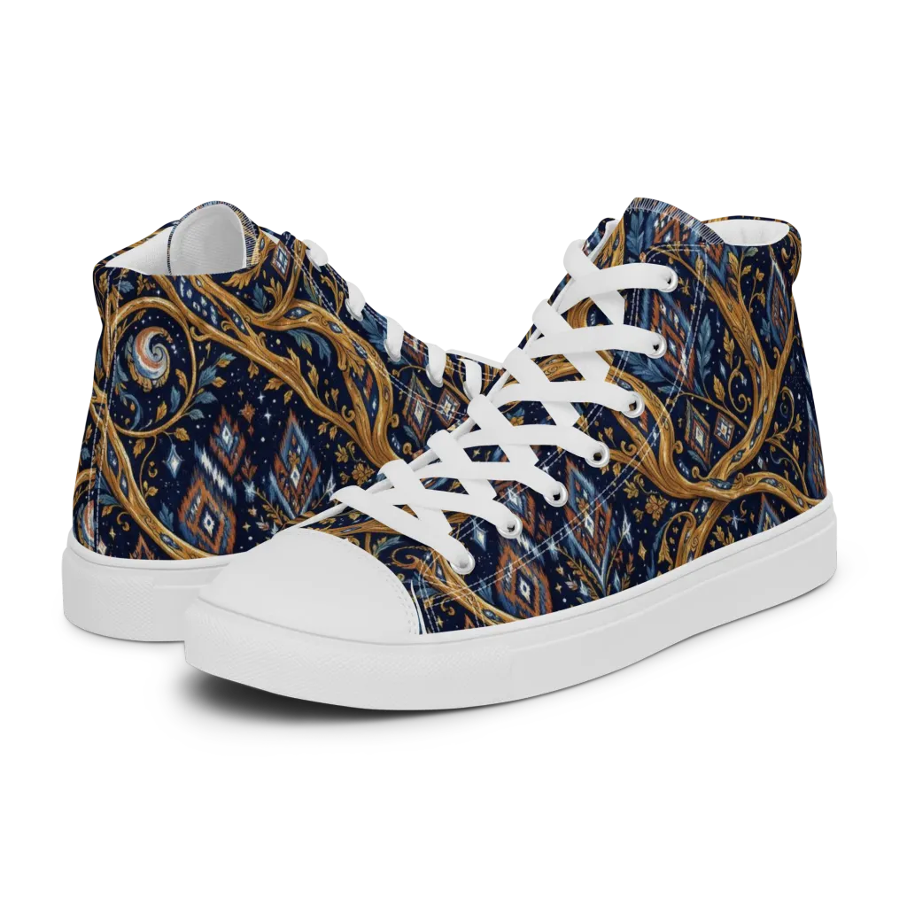 Midnight Gilded Vine on Women's High Top Canvas Shoes — Left