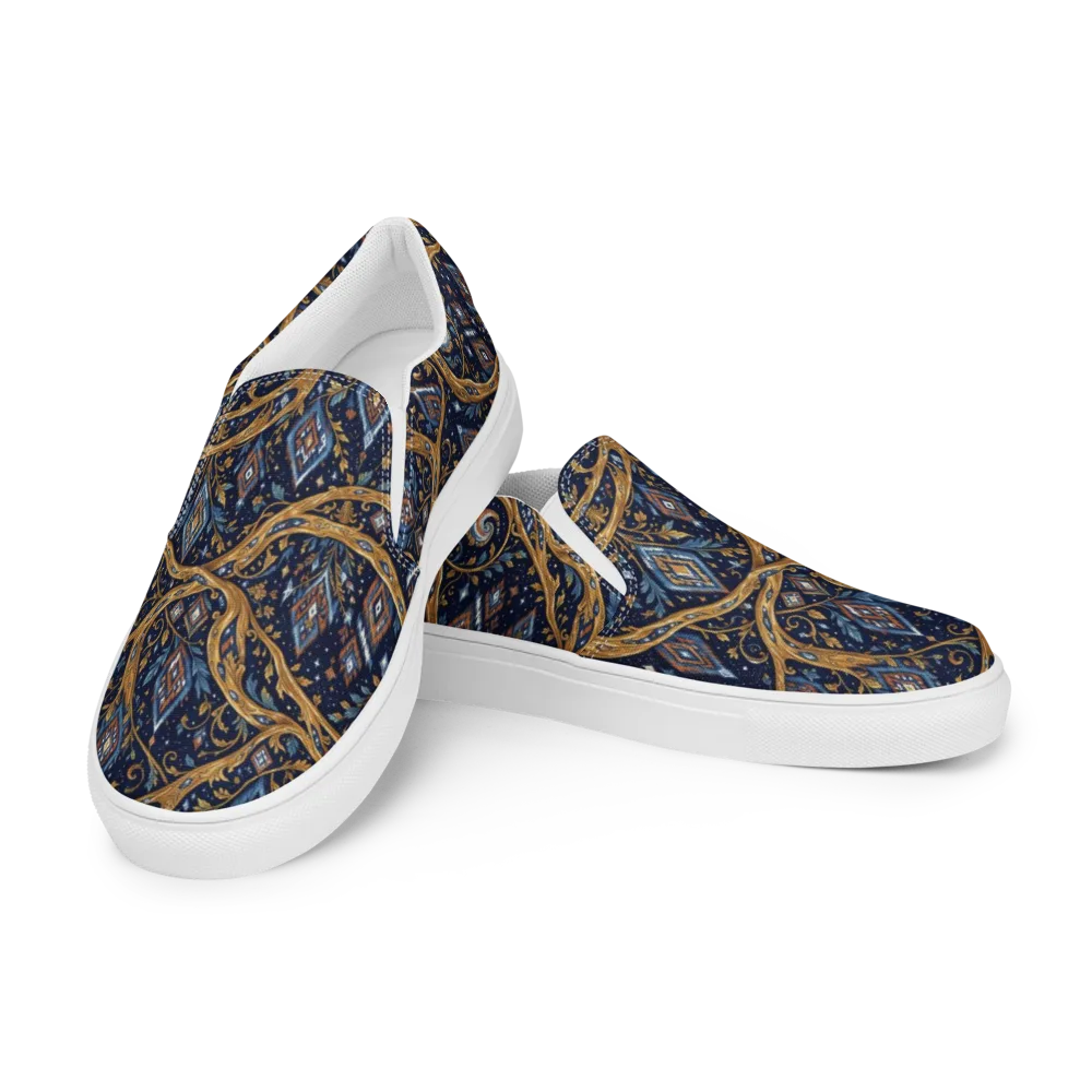 Midnight Gilded Vine on Men's Slip-On Canvas Shoes — Left Front